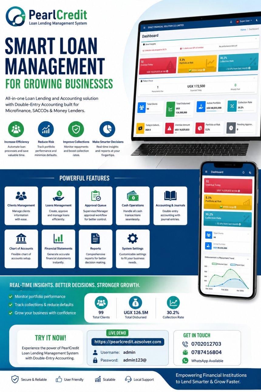 PEARLCREDIT - Loan Lending Management System with Double-Entry Accounting & Journal Entries